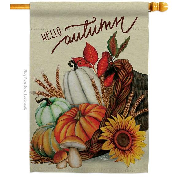 Angeleno Heritage 28 x 40 in. Falltime Harvest Autumn Hello Cornucopia House Flag H130423-BO